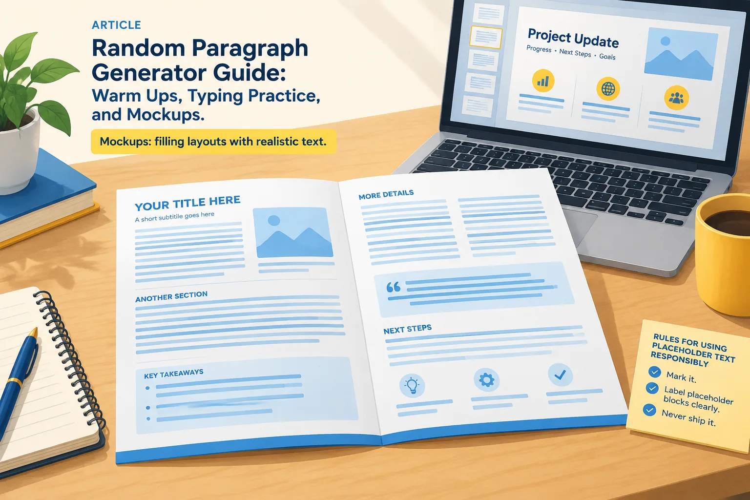 Two-page brochure mockup on a desk