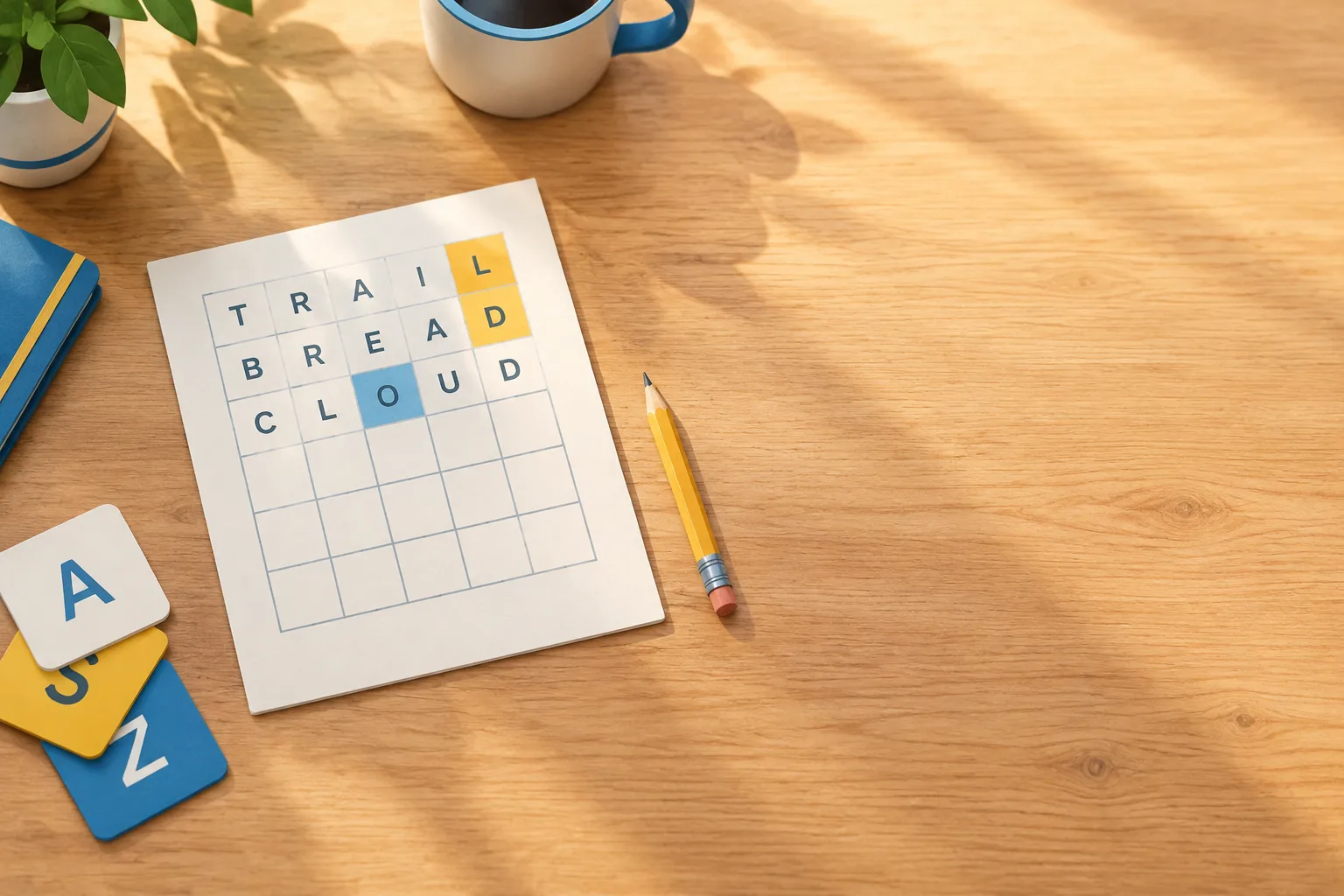 Flat-lay editorial illustration of a paper grid puzzle